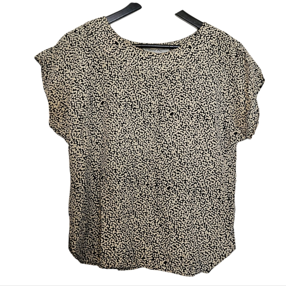 Relaxed Navy Blue and White Silk Blouse